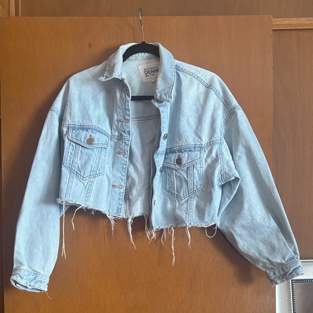 Zara Light Blue Distressed Denim Jacket